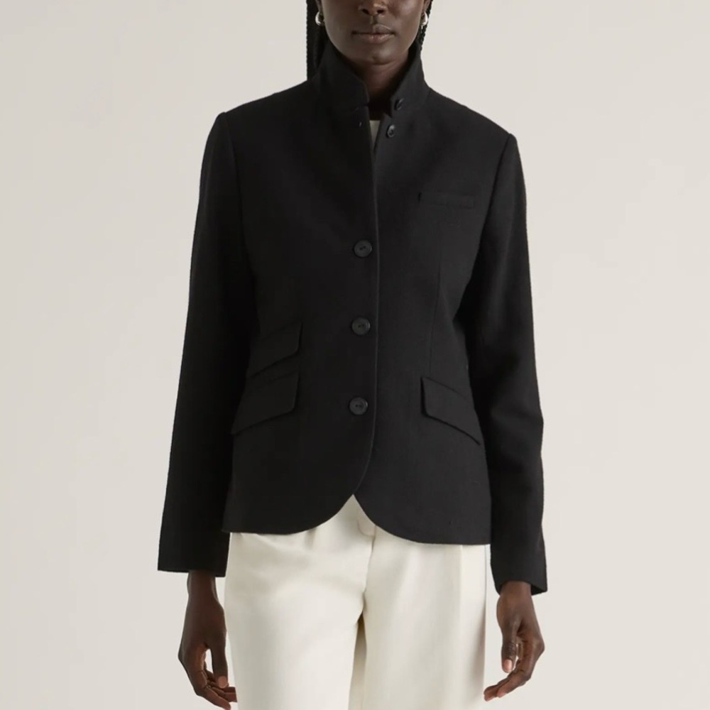 Quince Italian Wool Black Stand Collar Blazer Jacket Women’s XL Minimalist - Picture 3 of 13